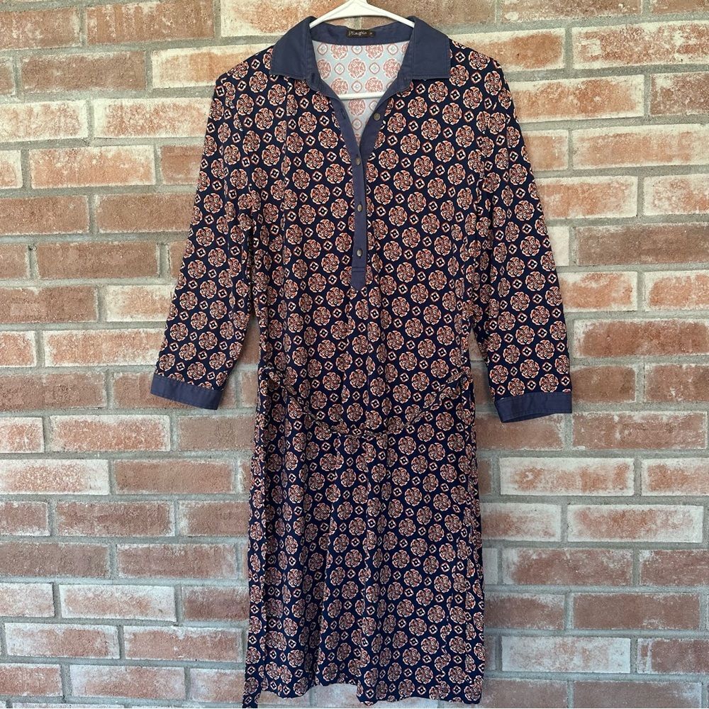 J. McLaughlin Catalina Cloth Belted Shirt Dress Women’s Medium Navy Orange